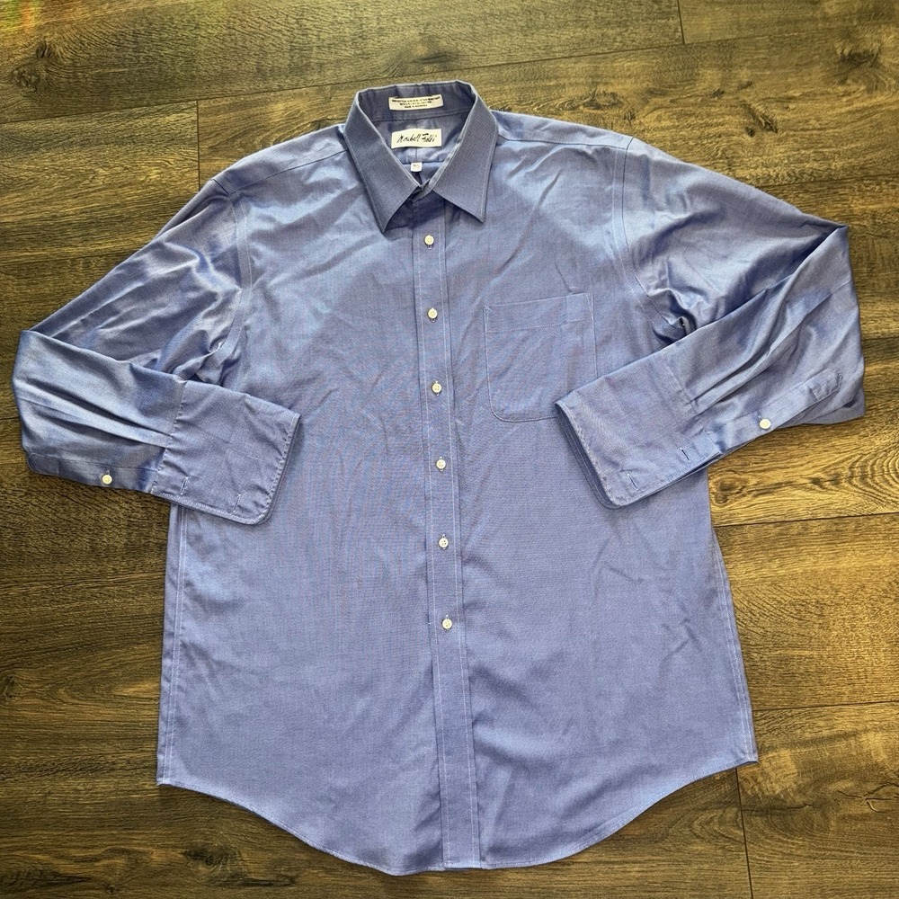 Marshall Field's Mens 2XL Button Up 80s 2 Ply Dress Shirt Blue Cotton French Cuf